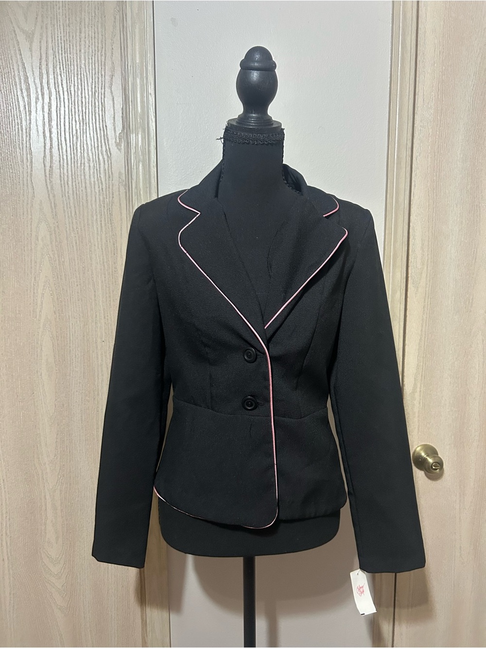 Black Women's Tailored Blazer with Pink Trim